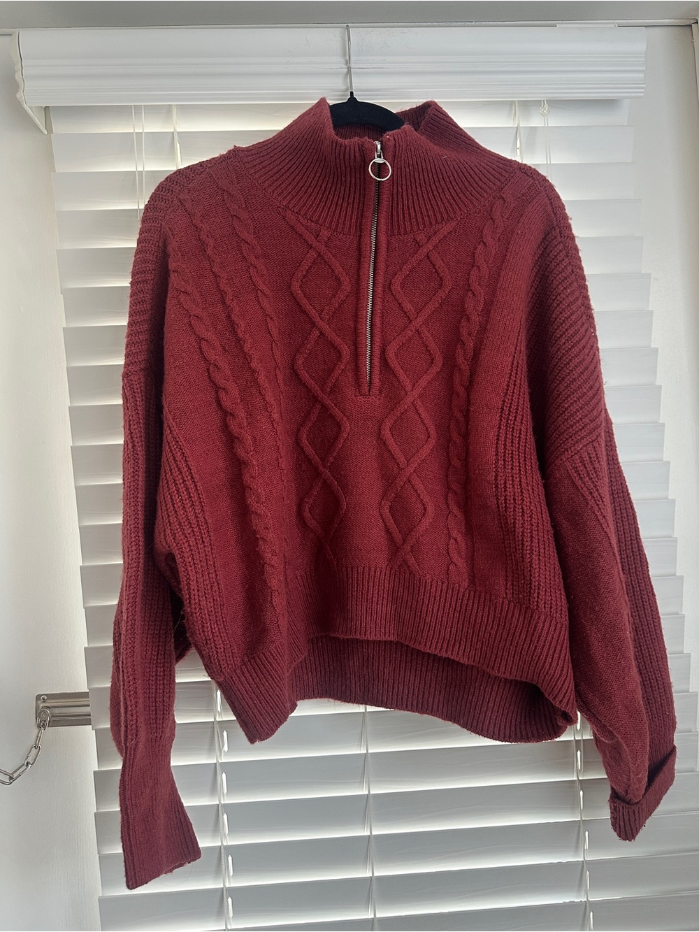 Urban Outfitters Half-Zip Cable Knit Sweater - Burgundy